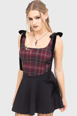 Tartan Flora Corset Top [BURGUNDY]