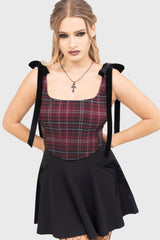 Tartan Flora Corset Top [BURGUNDY]