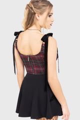Tartan Flora Corset Top [BURGUNDY]