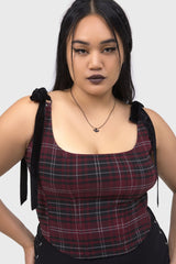 Tartan Flora Corset Top [BURGUNDY]