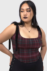 Tartan Flora Corset Top [BURGUNDY]