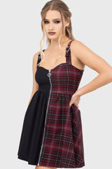 Tartan Marie Zip Dress [BURGUNDY]